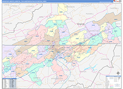 Kingsport-Bristol-Bristol Metro Area Wall Map Color Cast Style 2026